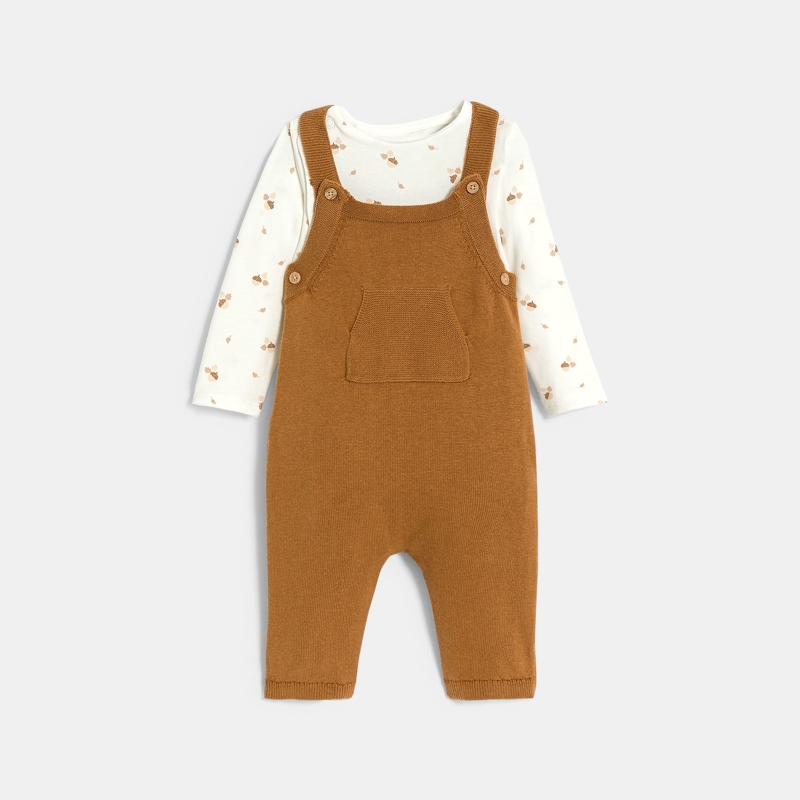 Salopette en maille tricot et body marron bébé garçon - 1M