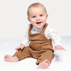 Baby boy's brown knitted overalls and bodysuit 1