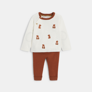 Pull maille tricot ours et pantalon marron bébé garçon 1