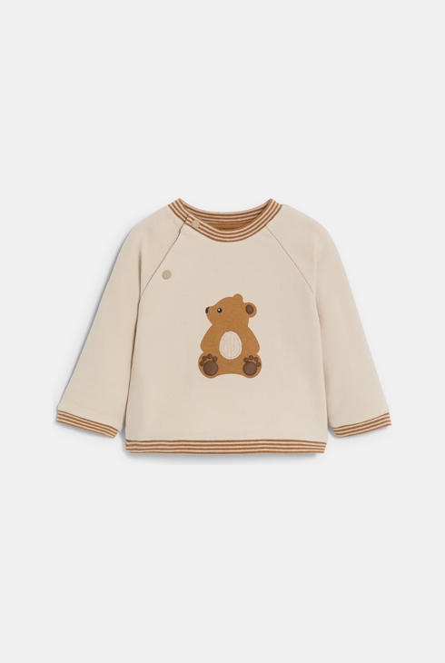 Sweatshirt aus Molton mit Bärenmotiv und Hose aus Samt in Beige Baby Jungen 2