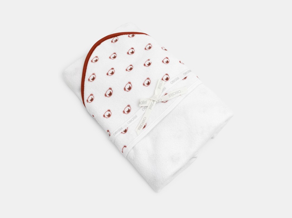 Cape de bain éponge et popeline ours marron bébé garçon 2