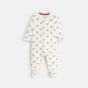 Baby boy's white velvet bear sleepsuit 1