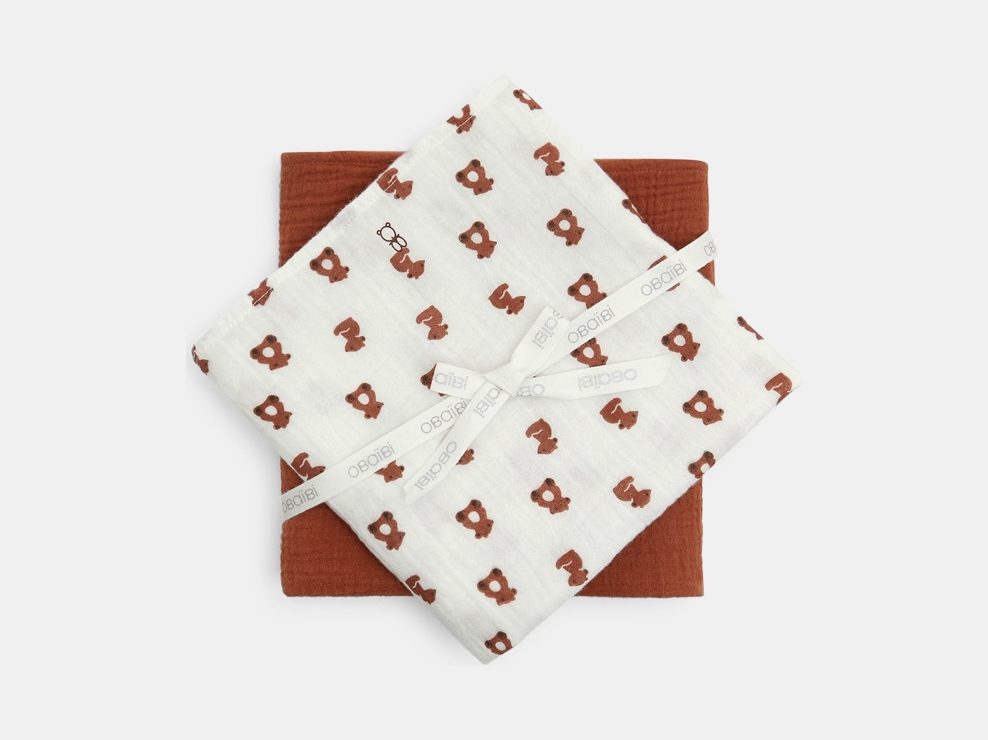 Langes gaze de coton marron bébé garçon (lot de 2) 1