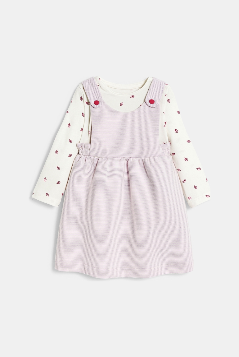Robe coton effet côtelé et body rose bébé fille 1