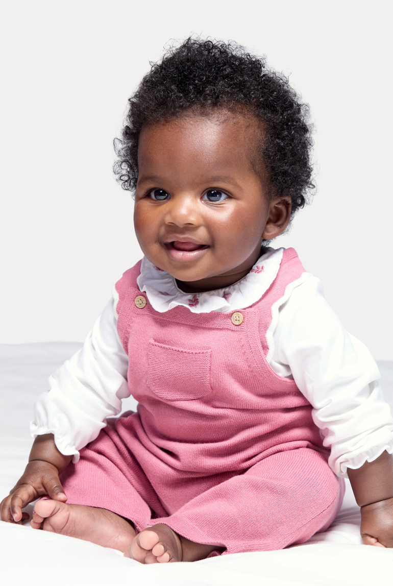 Salopette en maille tricot et body rose bébé fille 1