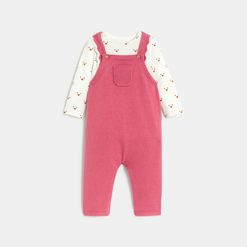OBAIBI - Salopette en maille tricot et body rose bébé fille - Fille