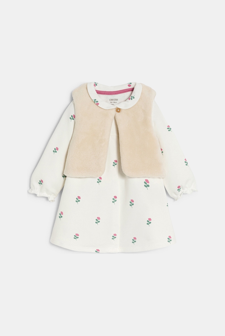 Robe velours roses et gilet sherpa blanc bébé fille 1