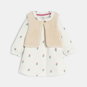 Robe velours roses et gilet sherpa blanc bébé fille 1