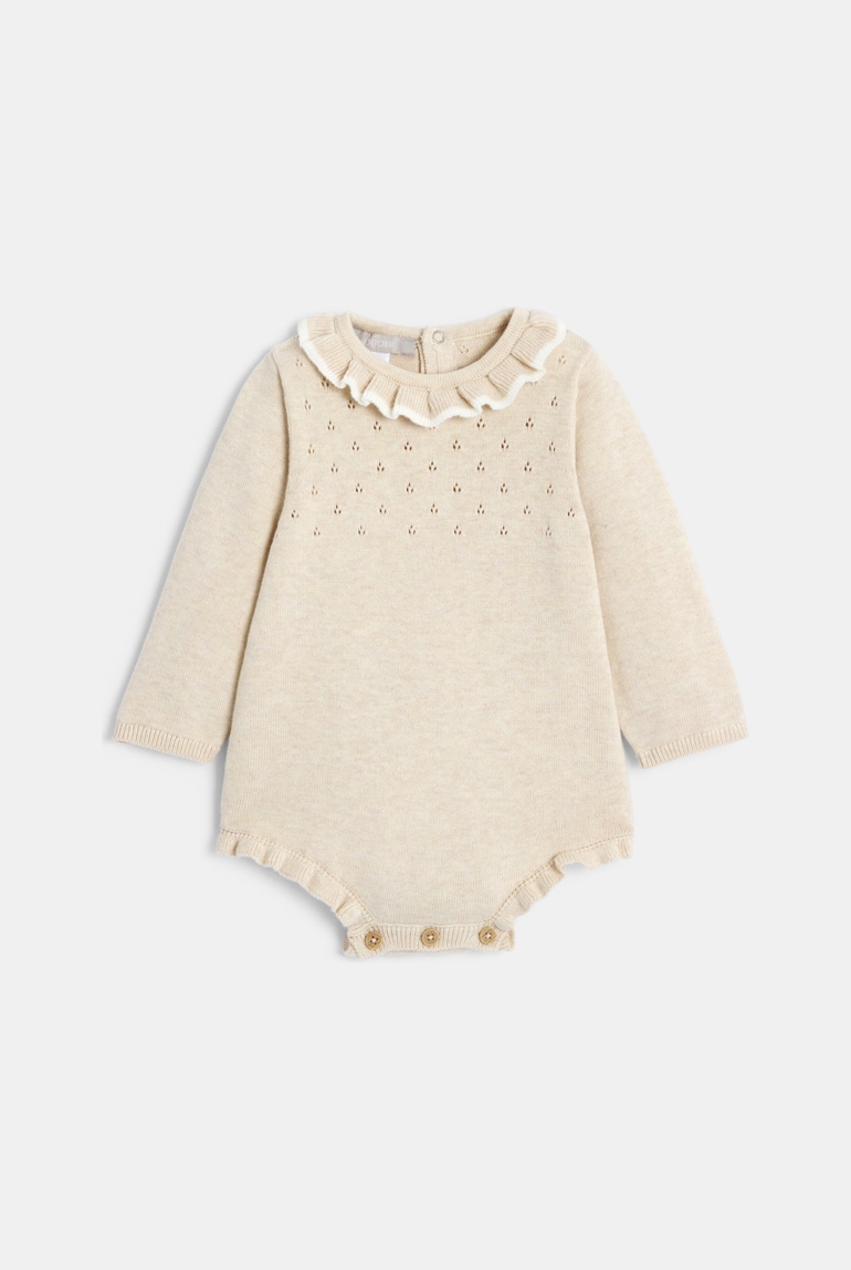 Combi courte maille tricot beige bébé fille 1