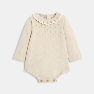 Combi courte maille tricot beige bébé fille 1