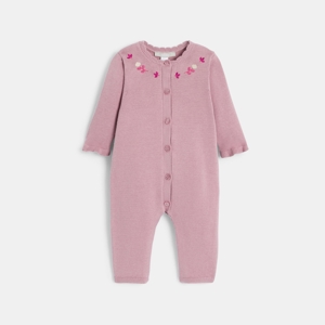 Combi longue maille tricot mauve bébé fille 1