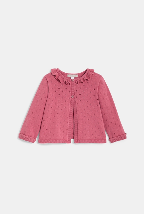 Gilet maille tricot fantaisie rose bébé fille 1