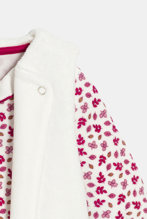 Dors-bien velours fleuri et gilet soft boa rose bébé fille 2