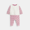 Dors-bien velours fleuri et gilet soft boa rose bébé fille