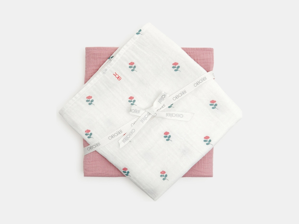 Langes gaze de coton rose bébé fille (lot de 2) 1
