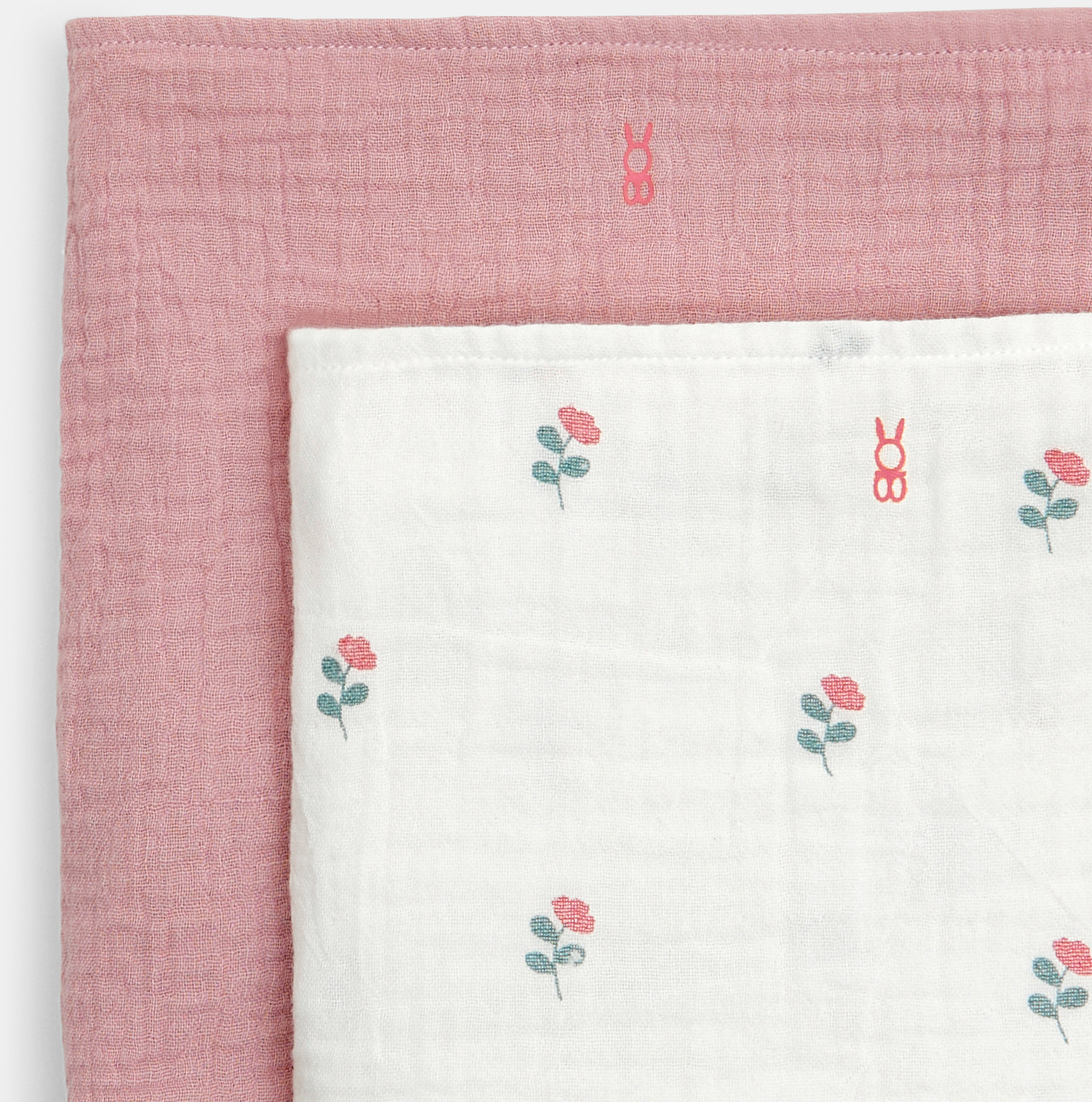 Baby girl's pink cotton gauze squares (set of 2) 2