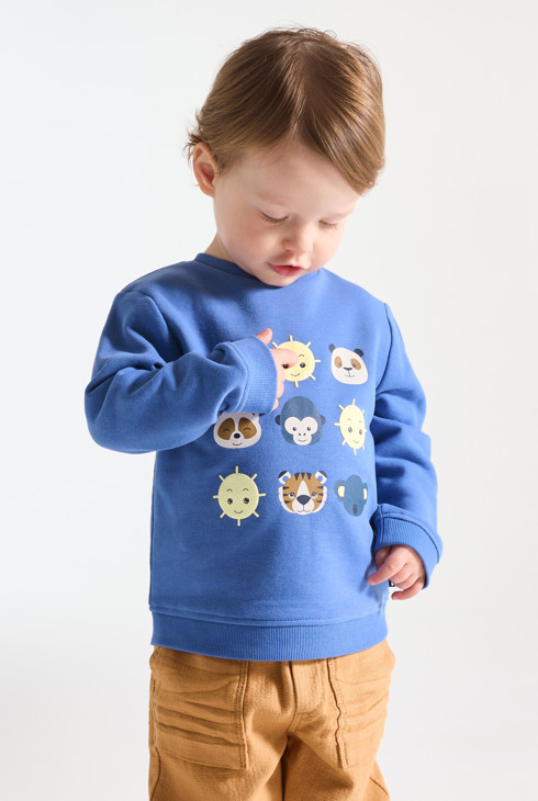 Blaues Sweatshirt aus Molton mit Tiermotiv Kleinkind Junge 2