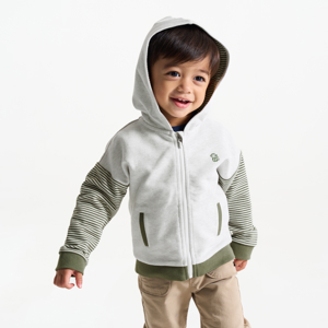 Sweat zippé à capuche coton fantaisie vert bébé garçon 1