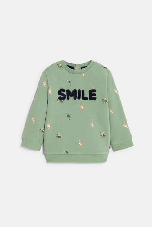 Sweat molleton à message singe vert bébé garçon 1