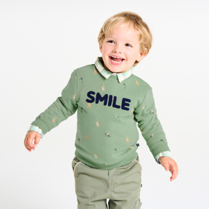 Grünes Baby-Sweatshirt mit Affe und Aufschrift aus Molton für Jungs 1