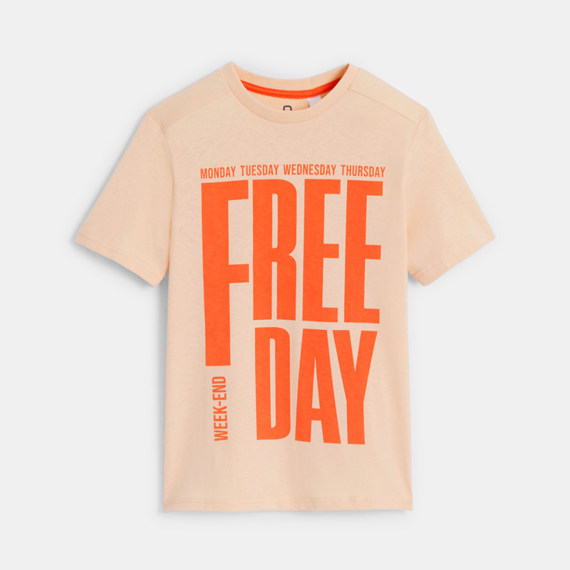 Aprikosenfarbenes T-Shirt mit Schriftzug Jungen
