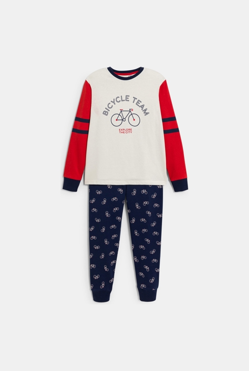 Pyjama 2 pièces en jersey motif vélo tricolore Garçon