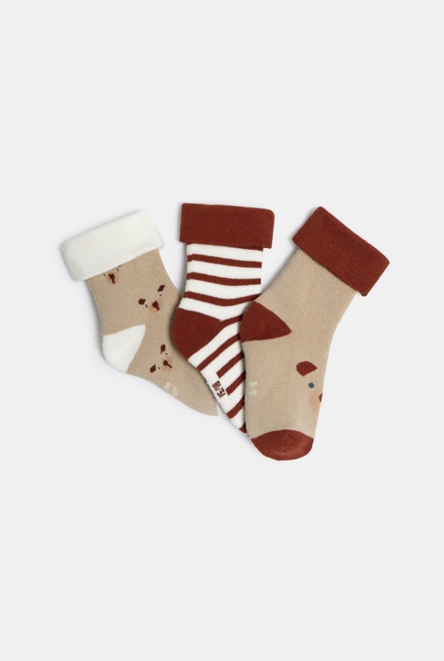 Chaussettes chaudes ourson marron bébé garçon (lot de 3)