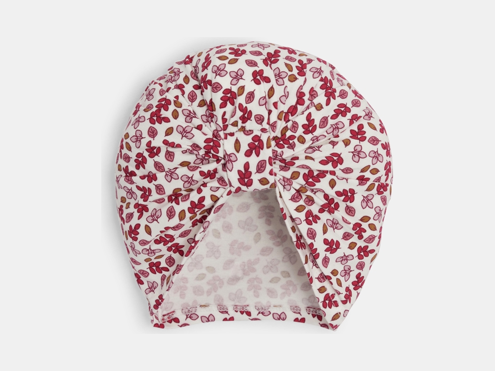 Bonnet turban fleuri rose bébé fille 1