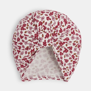 Bonnet turban fleuri rose bébé fille 1