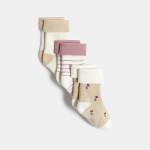 Chaussettes chaudes fleurs beige bébé fille (lot de 3) 1