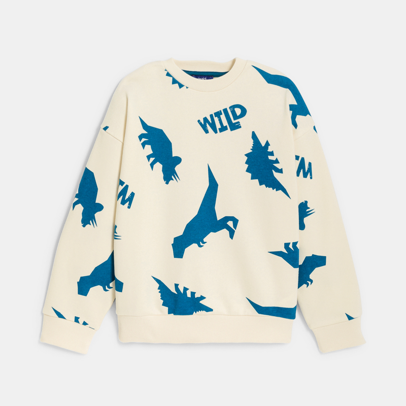Ecrufarbenes Sweatshirt mit Dinosauriermotiv Jungen