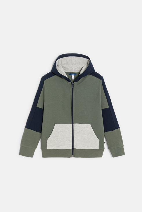 Sweat-shirt à capuche colorblock kaki Garçon