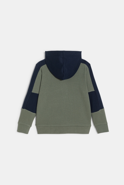 Sweat-shirt à capuche colorblock kaki Garçon
