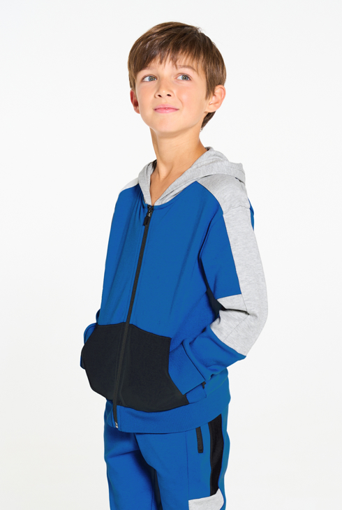Sweat-shirt à capuche colorblock bleu Garçon 1