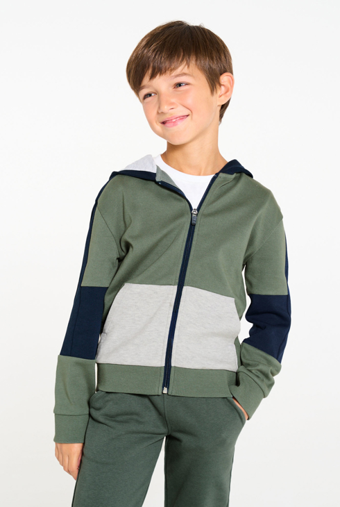Sudadera con capucha colorblock caqui niño 1