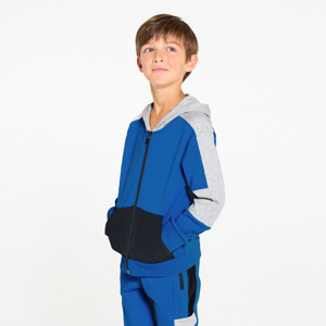 Blauwe sweater met kap en colorblock voor jongens 1