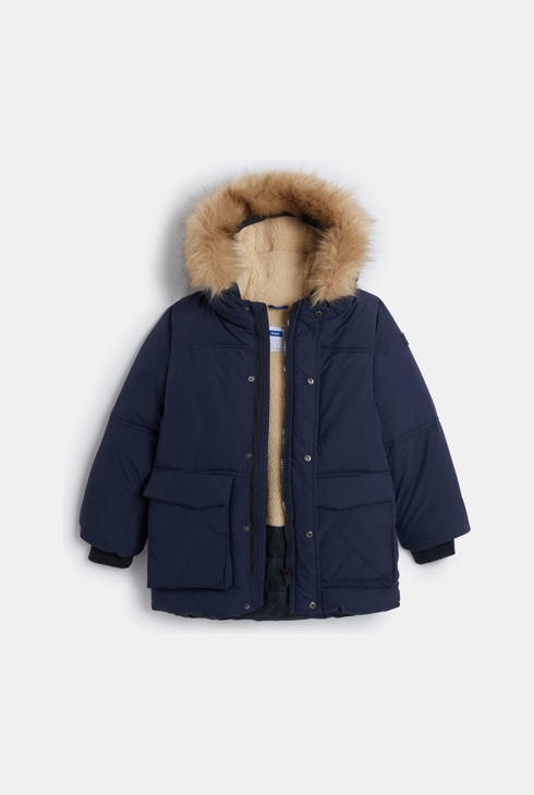 Parka fourrée à capuche bleu marine Garçon