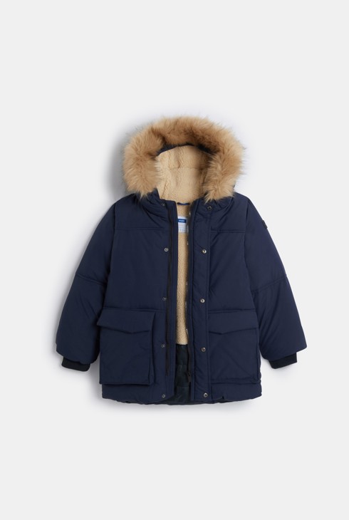 Parka imbottito con cappuccio blu navy per bambino 2