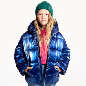 Girls' blue metallic warm down jacket 1