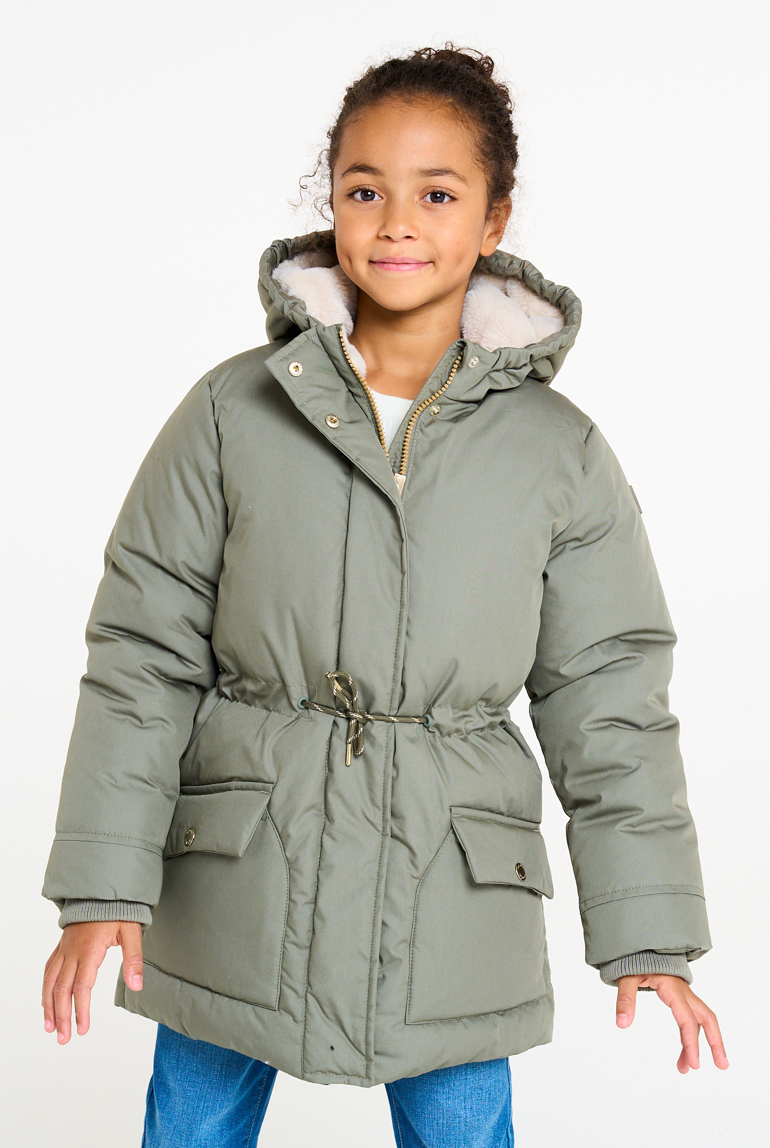 Parka fourrée à capuche kaki Fille 1