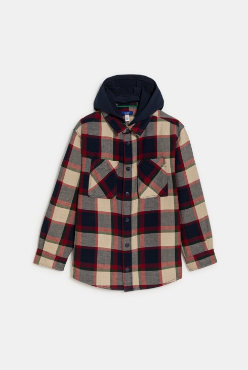Surchemise à carreaux et capuche amovible marron Garçon 2