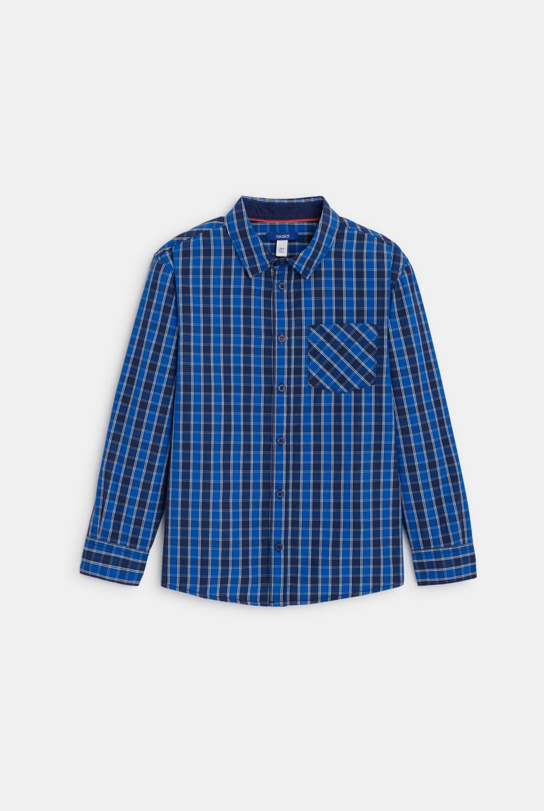 Chemise à manches longues et col || Carreaux bleu marine