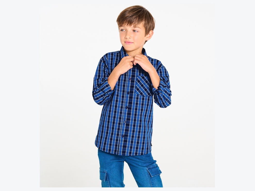 Chemise à carreaux bleu Garçon 1