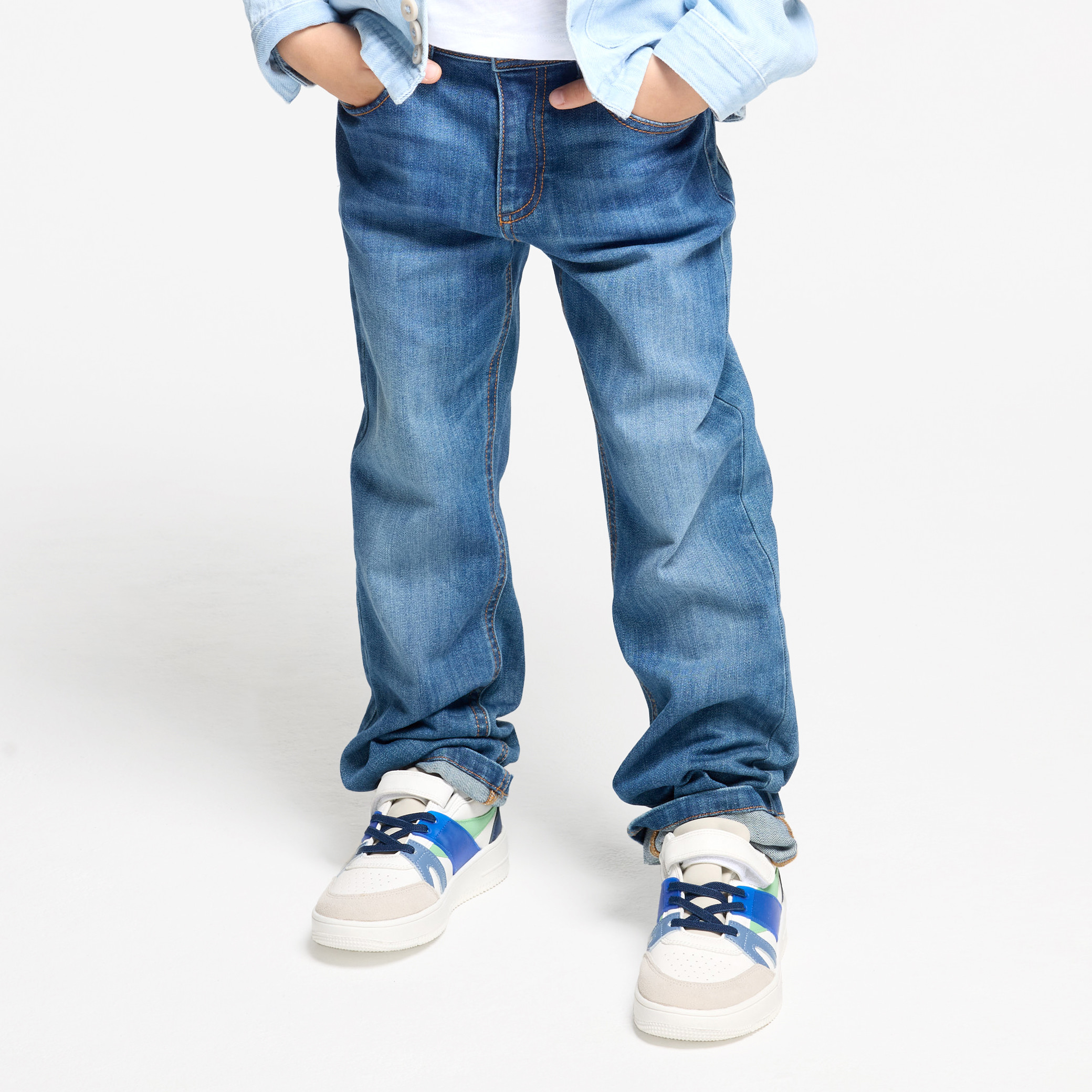 Boy's blue heavy-duty straight-leg jeans Okaïdi & Obaïbi