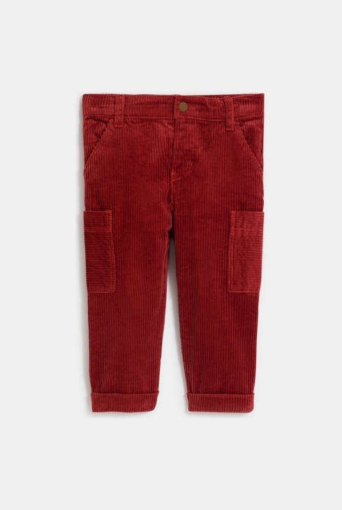 Pantaloni in velluto a costine rosso con tasche per neonato 1