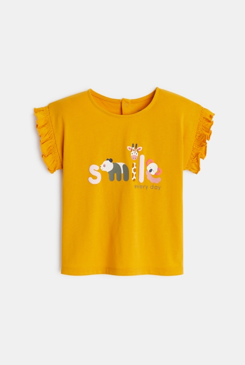 Camiseta de manga fruncida amarilla bebé niña 1