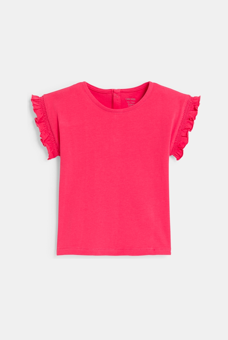 T-shirt manches smockées rose bébé fille 1