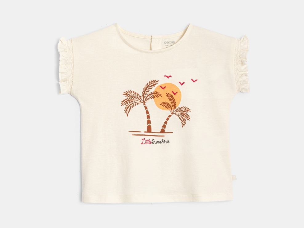 T-shirt manches smockées beige bébé fille 1