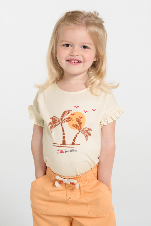 Camiseta de manga fruncida punto smock beige bebé niña 1