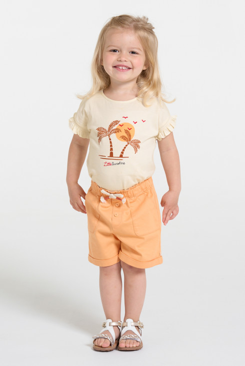 Beiges T-Shirt mit gesmokten Ärmeln für kleine Mädchen 2